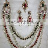 Maroon Green RANI HAAR Stone Gold Plated BRIDAL Necklace EARRING Set thumbnail-2