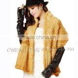 CX-B-M-46D Best Selling Wholesale Knit Mink Fur Lady's Latest Design Shawl thumbnail-2