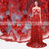 3D Beaded Embroidery Lace Fabrics Gold Yellow French Lace Fabric 2017 thumbnail-4