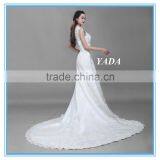 Fashion V Neck Tulle White Handmade Beaded Embroidery China Custom Made Wedding Dress thumbnail-5