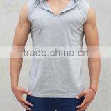 Fashion Design Mens Hooded T-Shirt Grey 100% Cotton Plain Sleeveless T Shirt Muscle Hoodie Tank Top