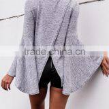 Runwaylover EY2346B New Style 2017 Ladies Fashion Flare Sleeve Knitted Turtleneck Blouse thumbnail-3