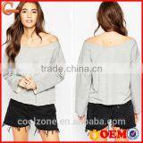 Latest off the Shoulder Neck Raw Cut Edges Women Sweatshirt thumbnail-1