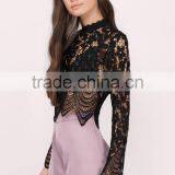 2017 Latest Fashion Design Sexy Ladies Black Lace Top thumbnail-3