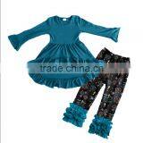 Hot Sale Casual Kids Summer Clothing Sets Girls Summer Sports Suit Baby Girl Blue Ruffle Capri Pants Outfit thumbnail-1