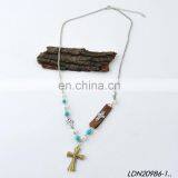 Anti-Siver and Anti-Gold Vintage Cross Necklaces Turquoise Beads Necklace thumbnail-2