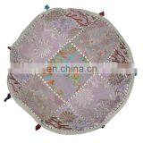 Patchwork Pouf Stool Vintage Embellished With Patchwork Living Room Ottoman Cover thumbnail-3