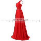 Wholesale Latest Design One Shoulder Floor-Length Red Chiffon Beaded Long Bridesmaid Dresses SD343 thumbnail-3