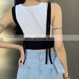 Hot Wholesale Women's Ladies Sexy Skinny Thin Fake Two Piece Crop Top thumbnail-4