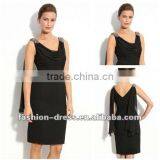 Modest Scoop Sleeveless Satin Column Knee-length Mother of the Bride Dress thumbnail-1