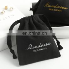 PandaSew Custom Logo High Quality Black Herringbone Cotton Drawstring Bag Jewelry Gift Pouch