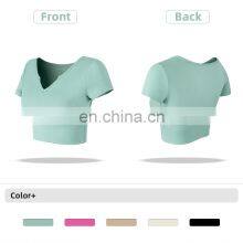 Cute Women's Sports V Neck T-Shirts With Padded Slim Short Sleeve High Strech Spandex thumbnail-5