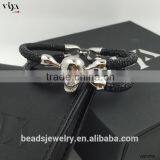 2016 China Factory Personal Logo Words Bracelet, Stingray/ Python Skin Leather Bracelet With Stainless Steel Skull Double Eyes thumbnail-3