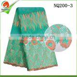 Fushia French Lace Fabric Beaded Embroidered French Net Lace Fabric With Eyelets thumbnail-3