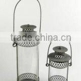 100002F- hanging metal candle lantern w/hurrricane glass