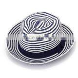 New Style Panama Straw Caps Blue and White Striped Homburg Hat thumbnail-1