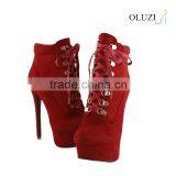 OlzB04 Round Toe Platteau Lace up 14 cm High Heel Suede Leather Red Outsole Ankle Boots Quality Choice Most Popular thumbnail-5