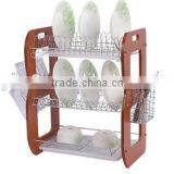 Modern Design 2 Tiers Wooden Panel Metal Dish Holder thumbnail-5