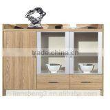 Walnt Veneer MDF Melamine Panel Low Height Office Tea Cabinet Two Glass Door Cabinet Furniture thumbnail-6
