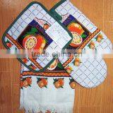 3 Pcs Silk Screen Print Cotton Kitchen Towel and Pot Holder Oven Mitten Set thumbnail-2