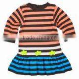 handmade dress girls navy blue pink green striped sweater knit dress with flowers hot dress kids girls