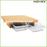 Bamboo cutting board fruit cutting board w 2 drawers Homex_BSCI Factory