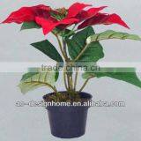 RED ARTIFICIAL VELVET POINSETTIA FLOWER BUSH X 1 W/1 PC POINSETTIA FLOWER HEAD ON PLASTIC PLANTER thumbnail-1
