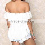 Latest Design Summer Tops 2016 Ivory Floral off Shoulder Crop Top HST3794 thumbnail-3