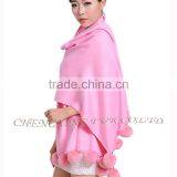 CX-B-P-42D Women Winter Genuine Mongolian Sheep Rabbit Fur Trim Pashmina Shawls With Fur thumbnail-6