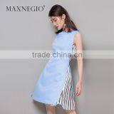 Maxnegio Online Shop Blue Pleated Dress Pictures of Elegant Casual Dresses thumbnail-2