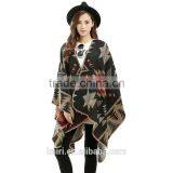 Poncho Women Cashmere Shrug Warm Flower Pattern Slit Wool Blend Plaids Blanket Cloak Poncho Cape Coat Printed Cardigan Shawl thumbnail-1