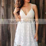 High Quality Deep V Padded Backless White Lace Dress Lined Summer Dress Women Sundress Sexy Hollow Out Party Dress thumbnail-2