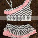 2015 Baby Girls Swim Suit Chevron Swim Suit Girls Swimming Suit Chevron Swimming Suit Grey Chevron Pink thumbnail-1