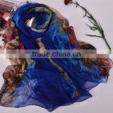 Floral Fashion Logo Design Digital Printed Women Long Scarf Chinese Satin Silk Scarf Custom thumbnail-5