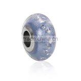 Lampwork Glass & Cubic Zirconia European Style Large Hole Charm Beads Round Blue Clear W/ Stainless Steel Silver Tone Core thumbnail-1
