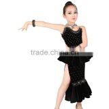 2017 Velvet Girls Child Latin Dance Costumes Black Red Fishtail Dance Dress For Kids thumbnail-4