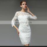 High Quality Fashion Round Neck Sexy Lace Casual Dress With 3/4 Long Sleeves Dress