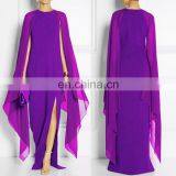 Fashion Chiffon Maxi Dress Solid Round Neck Batwing Sleeve High Slit Prom Dress thumbnail-1