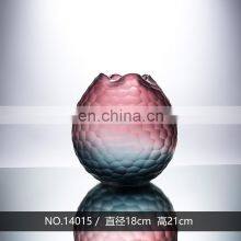 Decorative Modern Transparent Handmade Blue And Pink Color Pattern Glass Vase For Home Decoration thumbnail-2