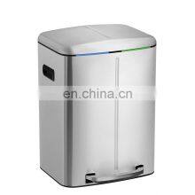 Office Kitchen Hotel 24L Recycle Bin Stainless Steel Recycle Bins 2 Compartments Outdoor Recycled Trash Bin