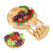 Bamboo Round Charcuterie Boards Cheese Board and Knife Set Meat Platter With 4 Knives Cheese Cutting Board Set thumbnail-4