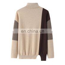 Women's Casual 100% Cashmere Turtleneck Pullover Plain Knitted 12GG Color Blocking Pattern for Winter thumbnail-2