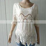 Women Tops Hot Embroidery Cotton Lace Fabric for Half Sleeve Cotton Vest thumbnail-3