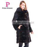 2015 Autumn and Winter Women Medium Length Coat With Removable Sleeves Mink Fur Overcoat