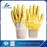 Best selling cotton liner with yellow nitrile coated anti oil safety working glove for industry