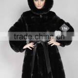 Horizontal Black Mink Fur Coat With Hood thumbnail-1