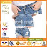 Hot Sale Women Apparel Europe Importer Customized Light Blue Ripped Folding Hem Shorts Jeans thumbnail-4