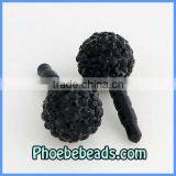 Wholesale Black Plastic Crystal Rhinestone Ball Anti Dust Plug For Iphone Cellphone Earphone Headset Dustproof Cap MDP-P1202