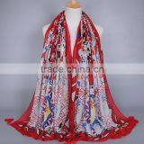 Female Big Flower Printed Tassel Scarf Autumn Popular Cotton Voile Shawls Wrap Head Pure Muslim Scarves/ Pashmina thumbnail-2
