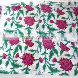 RTHCF-9 Pink Floral Leafs 100% Natural Block Printed Cotton Cambric Fabric Indian Traditional Designs Manufacturer Wholesaler